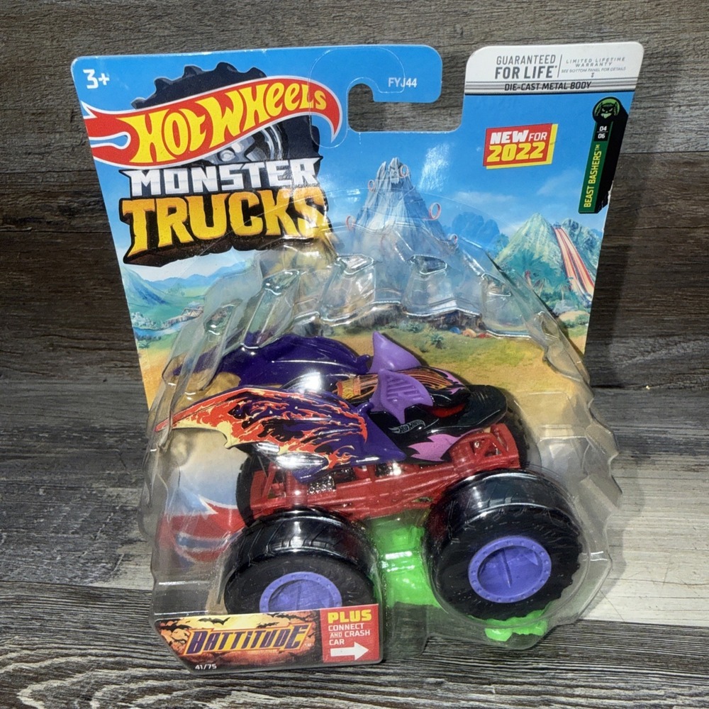 Hot Wheels Monster Truck W/ Connect & Crash Car Battitude